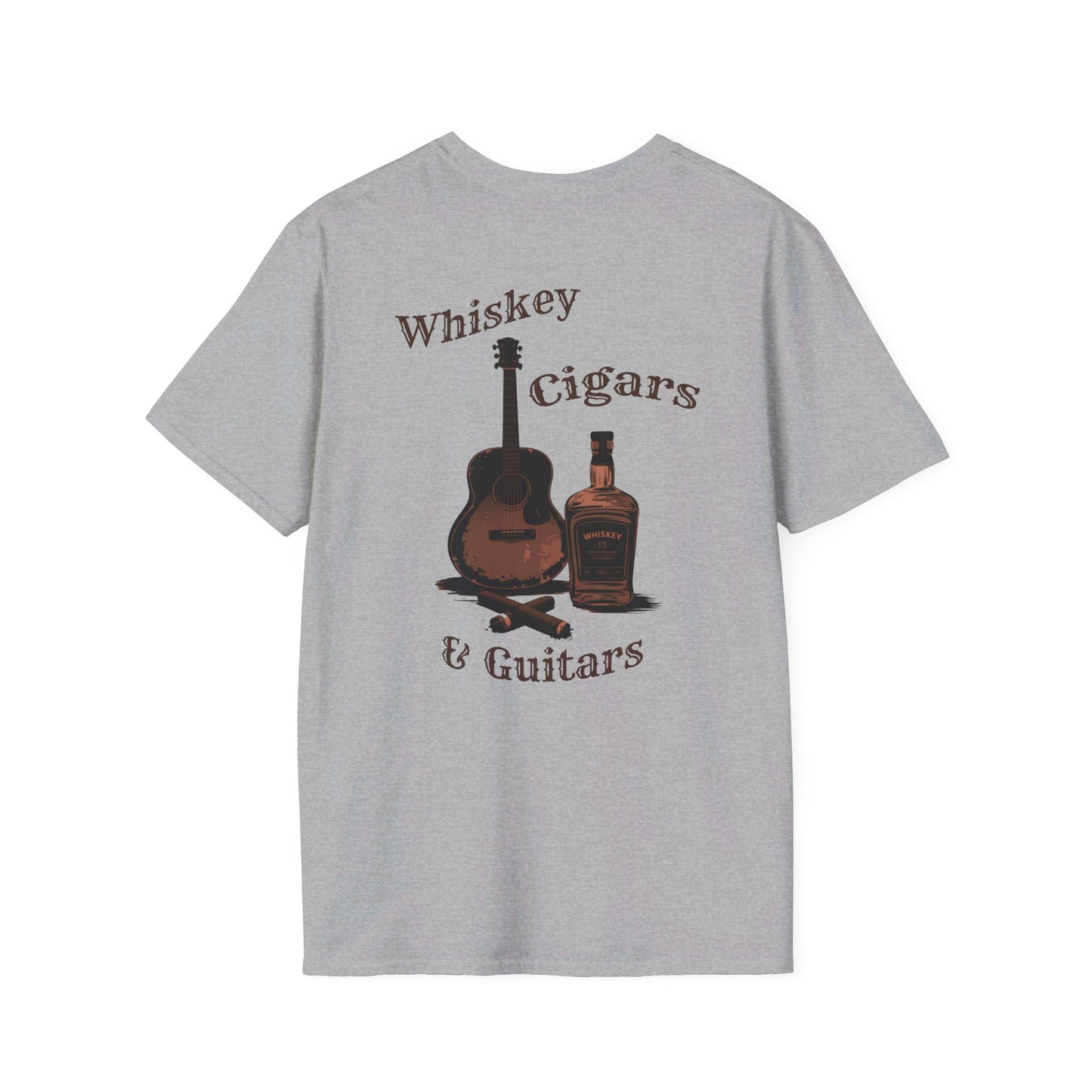 Whiskey Cigar Guitar Back Softstyle T-Shirt