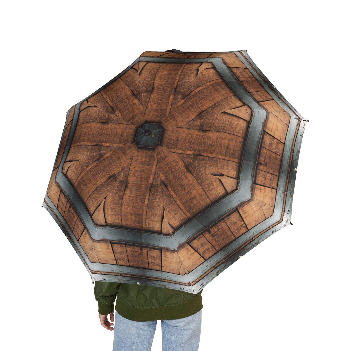 Whiskey Barrel Foldable Umbrella | Vintage Style Weather Gear, Rain Essential, Umbrella Gift