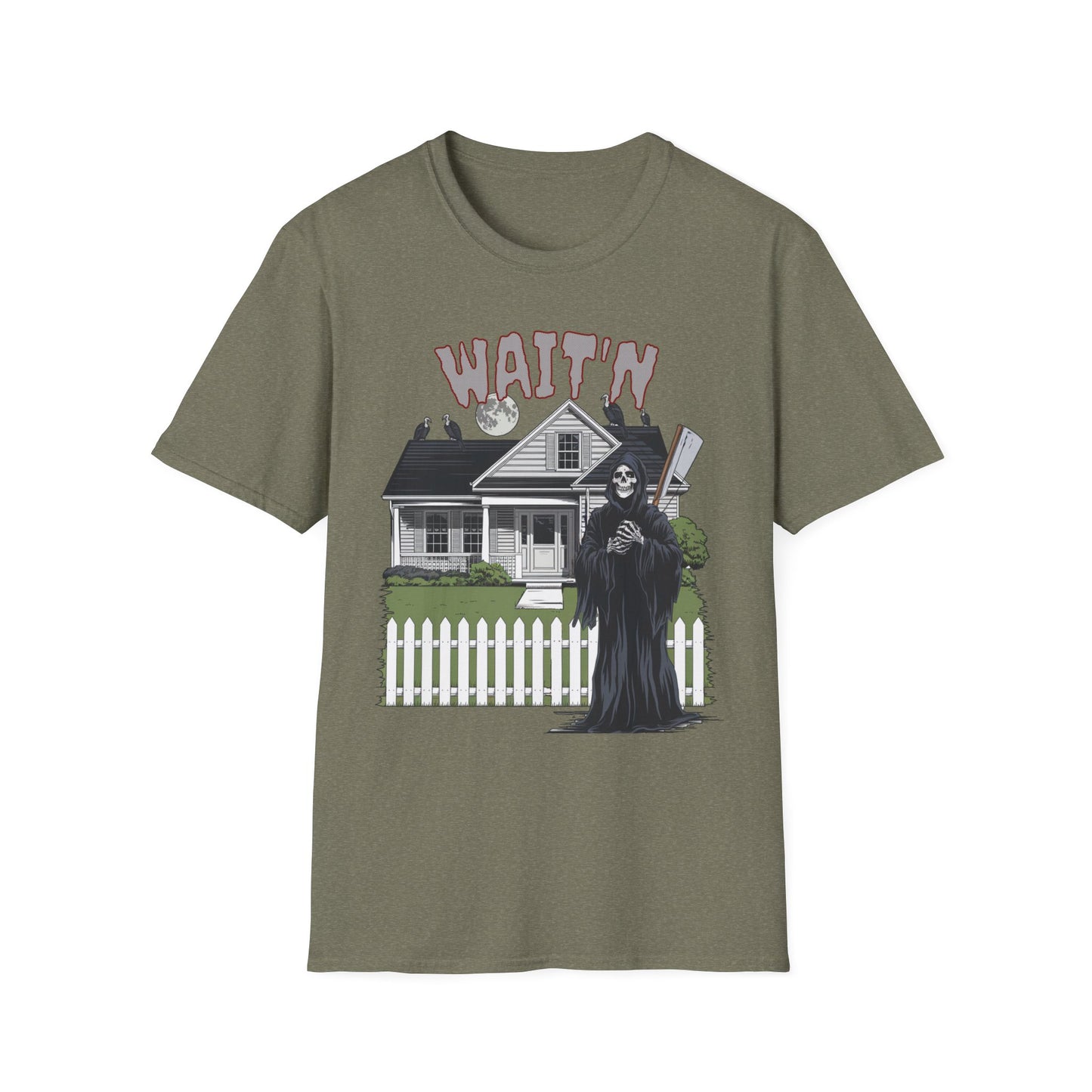 Wait'n Grim Reaper Halloween Tee Unisex Softstyle T-Shirt