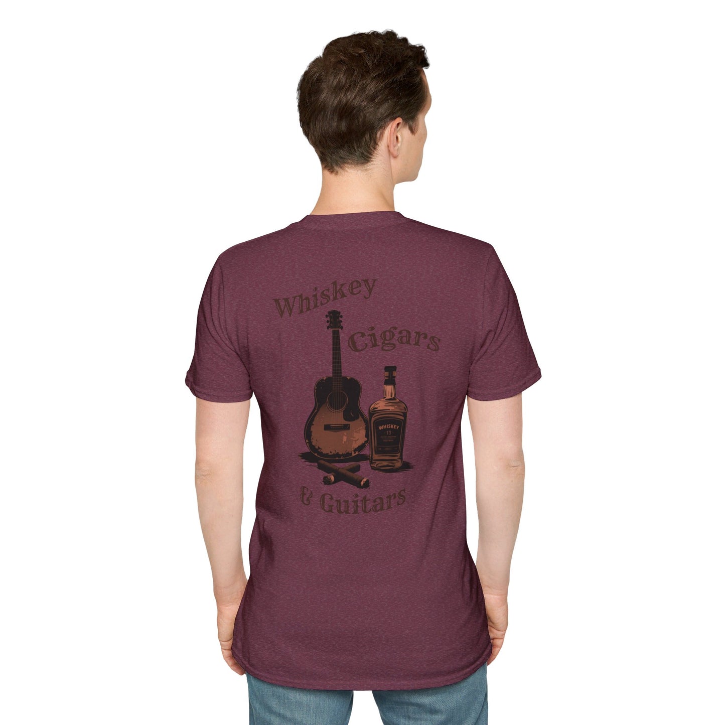 Whiskey Cigar Guitar Back Softstyle T-Shirt