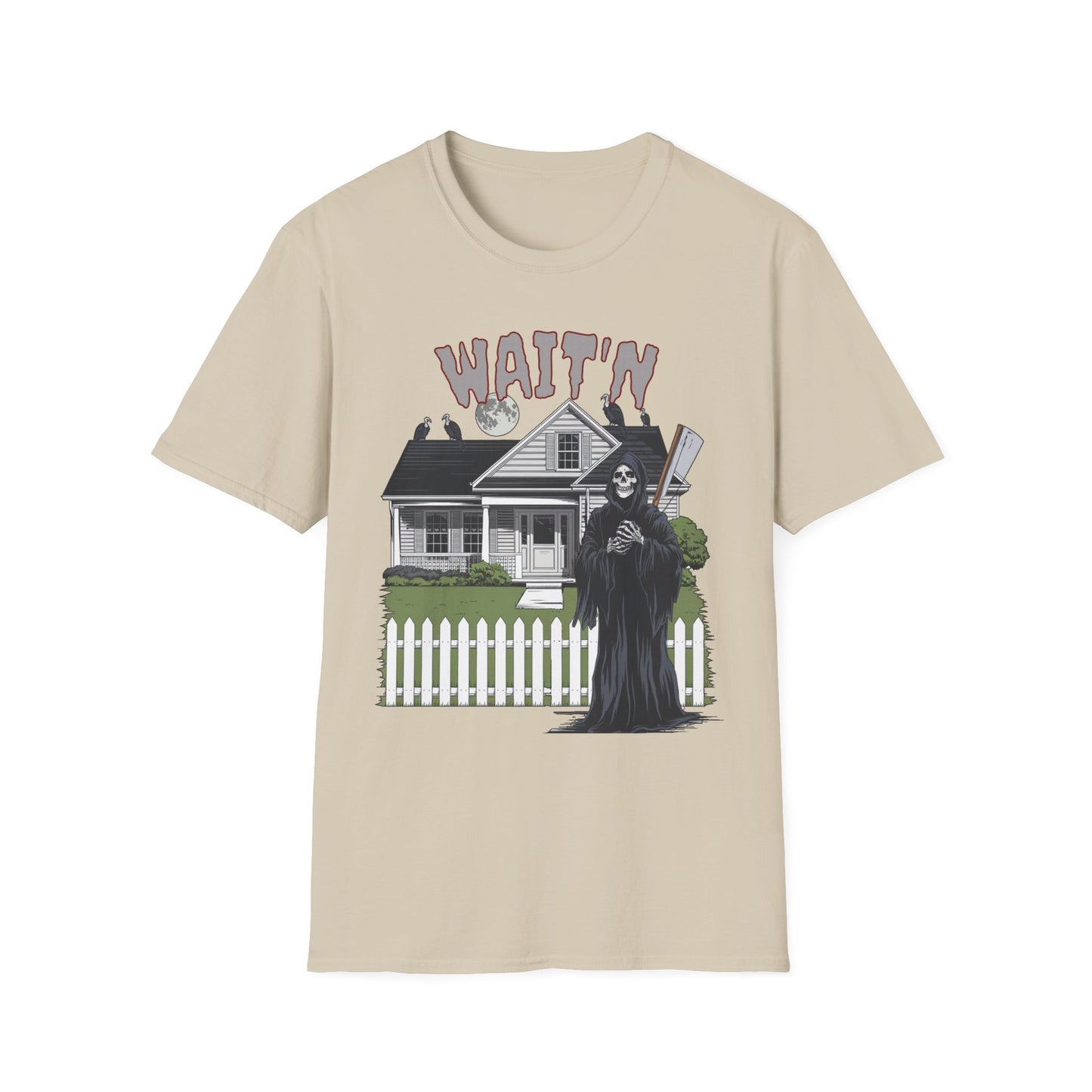 Wait'n Grim Reaper Halloween Tee Unisex Softstyle T-Shirt