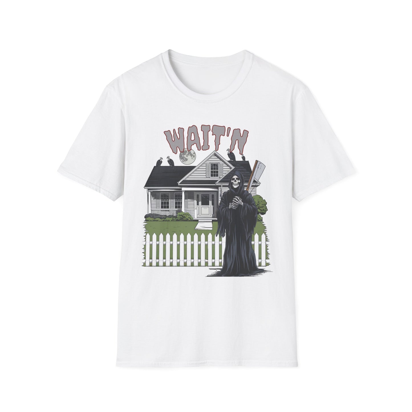 Wait'n Grim Reaper Halloween Tee Unisex Softstyle T-Shirt