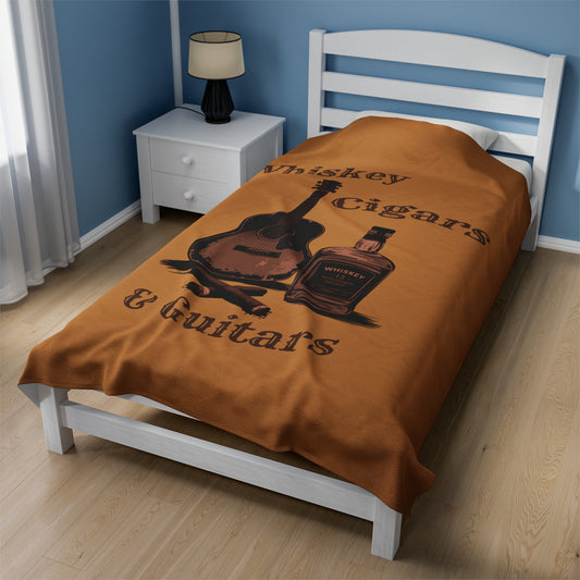 Whiskey Cigars Guitars Velveteen Plush Blanket