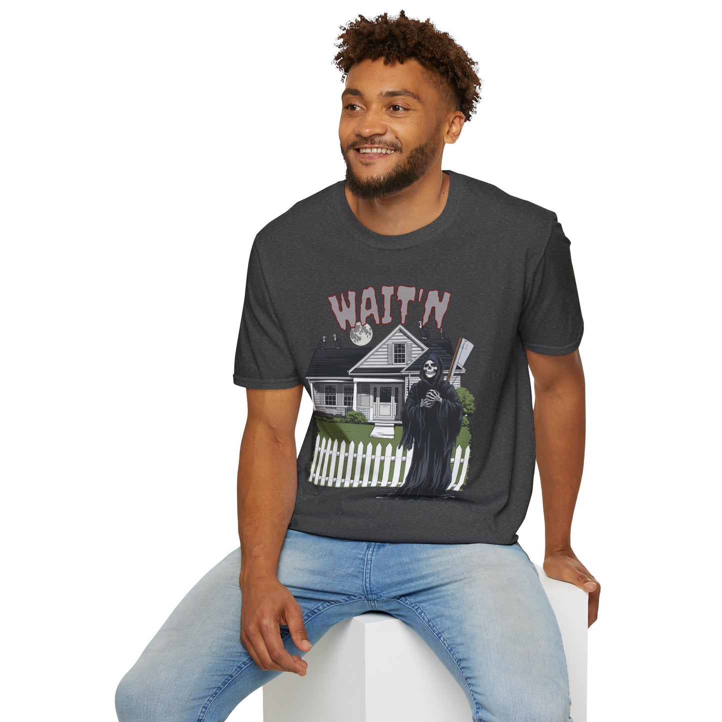 Wait'n Grim Reaper Halloween Tee Unisex Softstyle T-Shirt