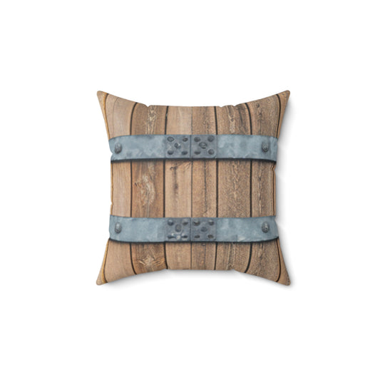 Rustic Whiskey Barrel Square Pillow — Decorative Accent Pillow