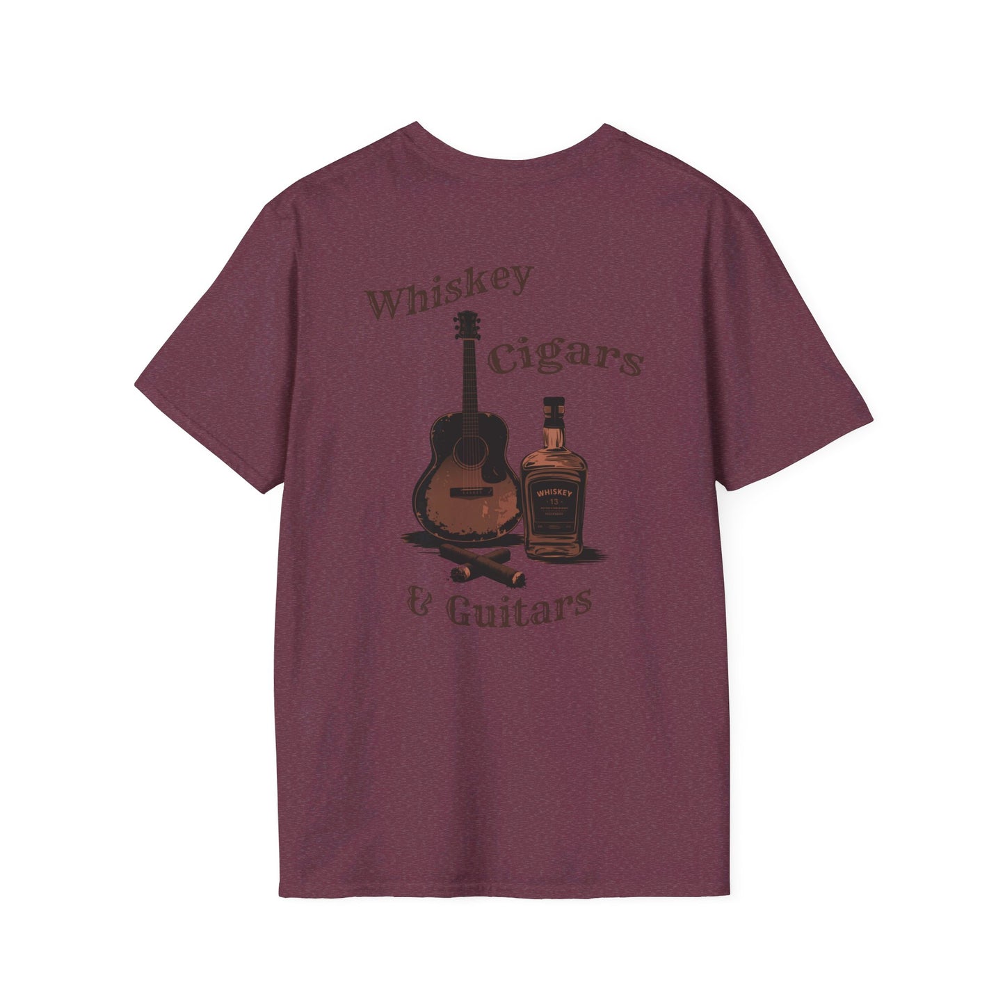 Whiskey Cigar Guitar Back Softstyle T-Shirt