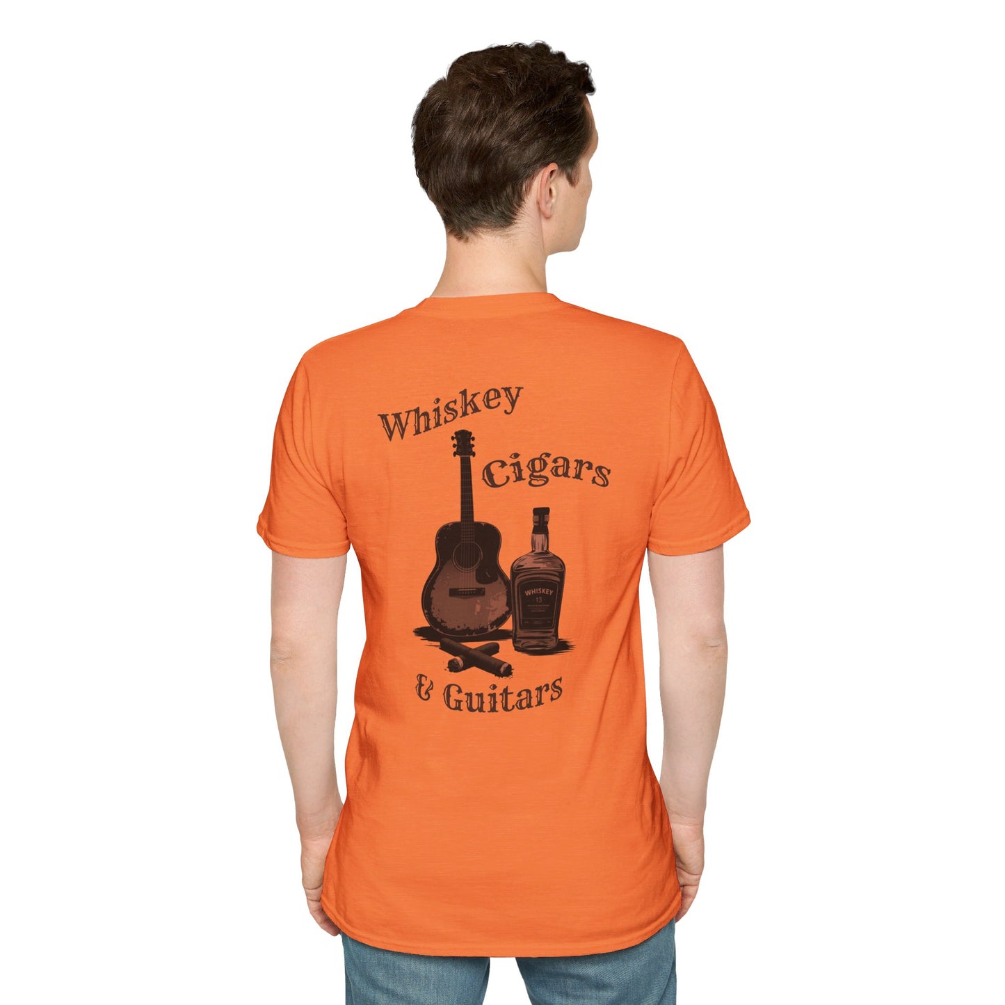 Whiskey Cigar Guitar Back Softstyle T-Shirt