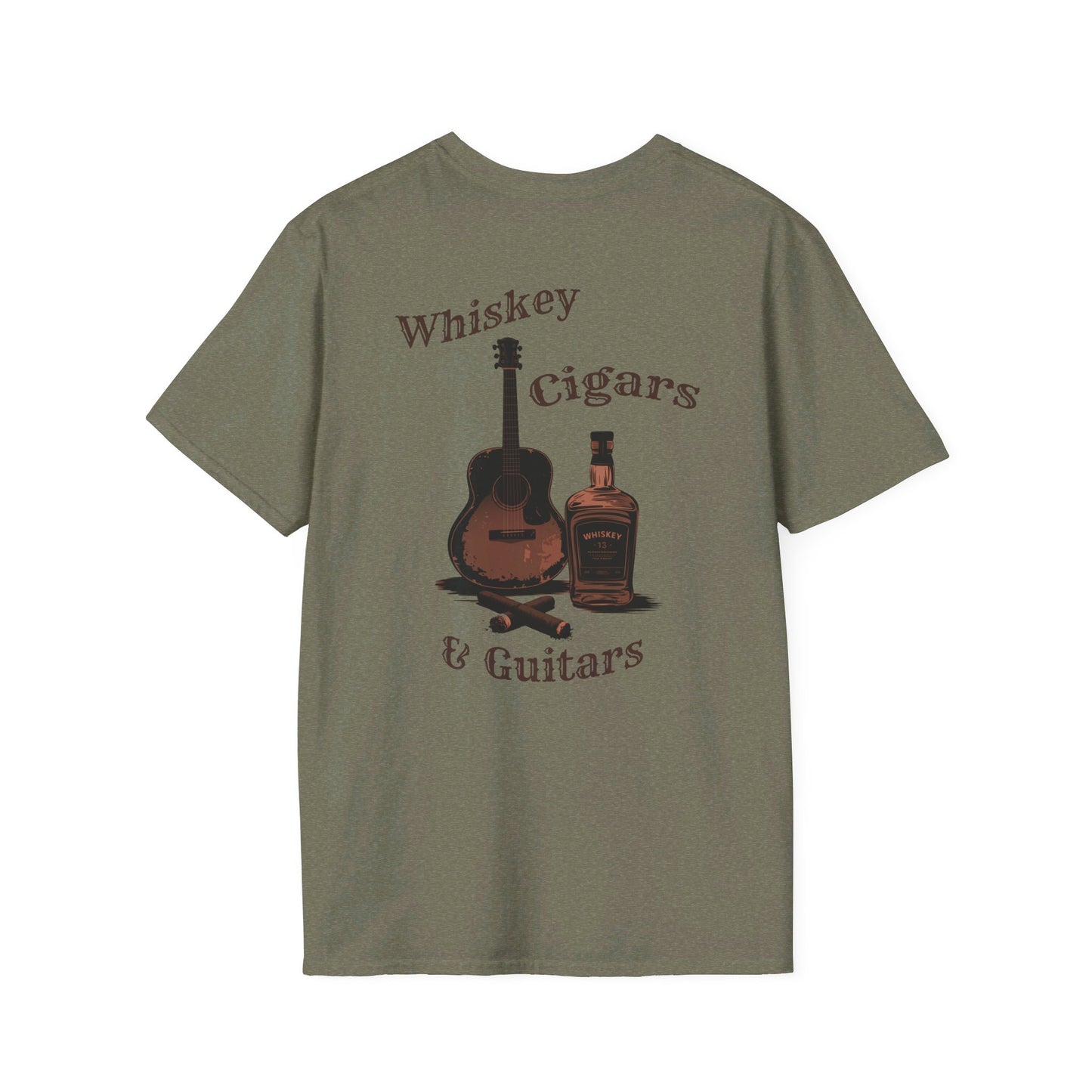 Whiskey Cigar Guitar Back Softstyle T-Shirt