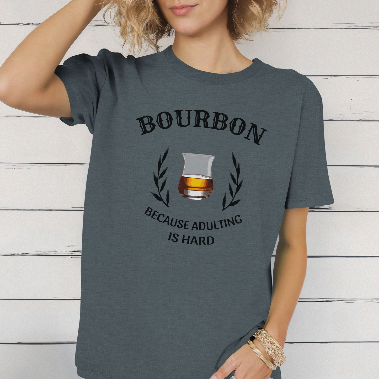 Bourbon Because Adulting is Hard Unisex Softstyle T-Shirt